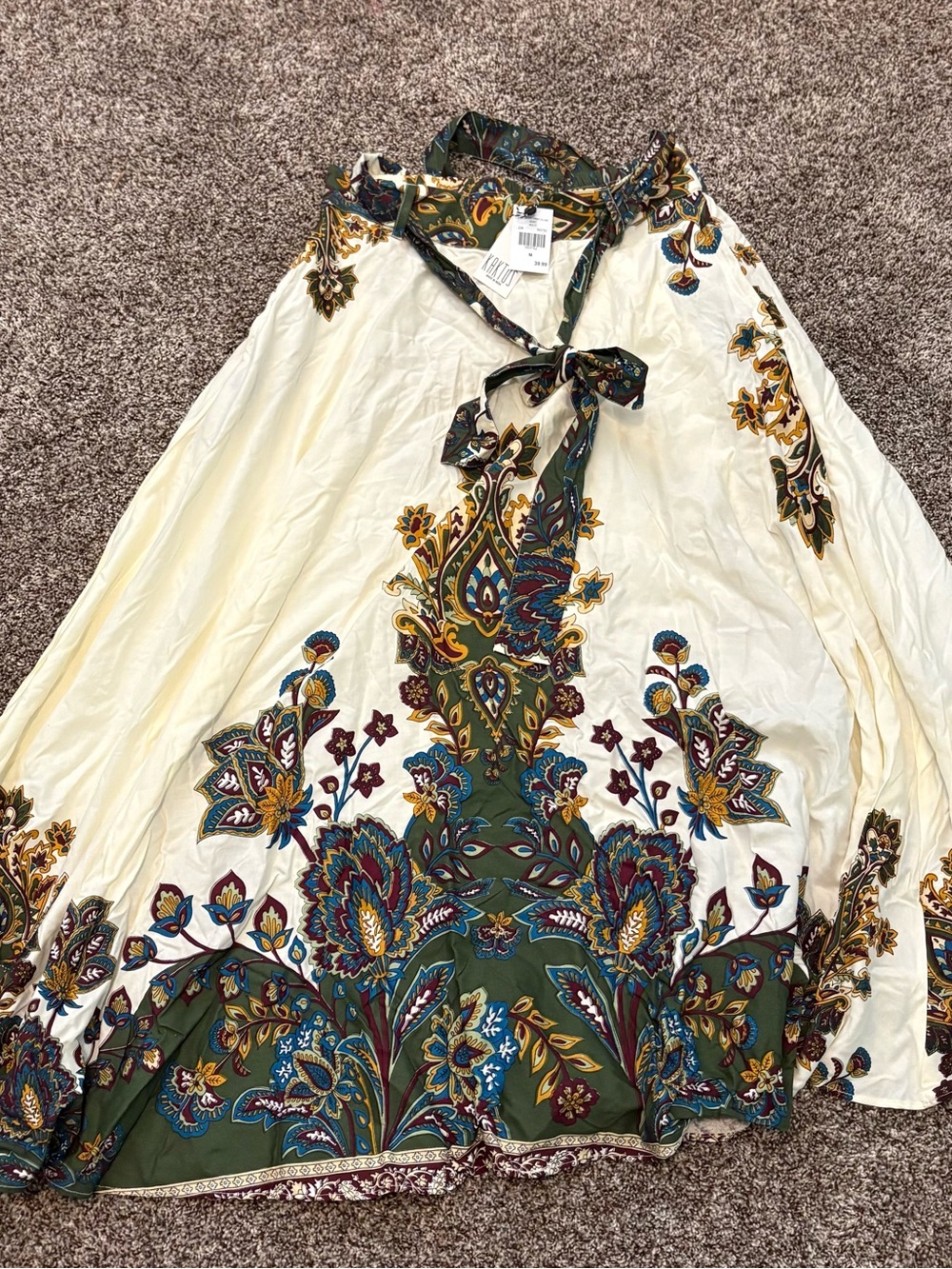 New w/ Tags Bohemian Cream & Green Floral Maxi Skirt